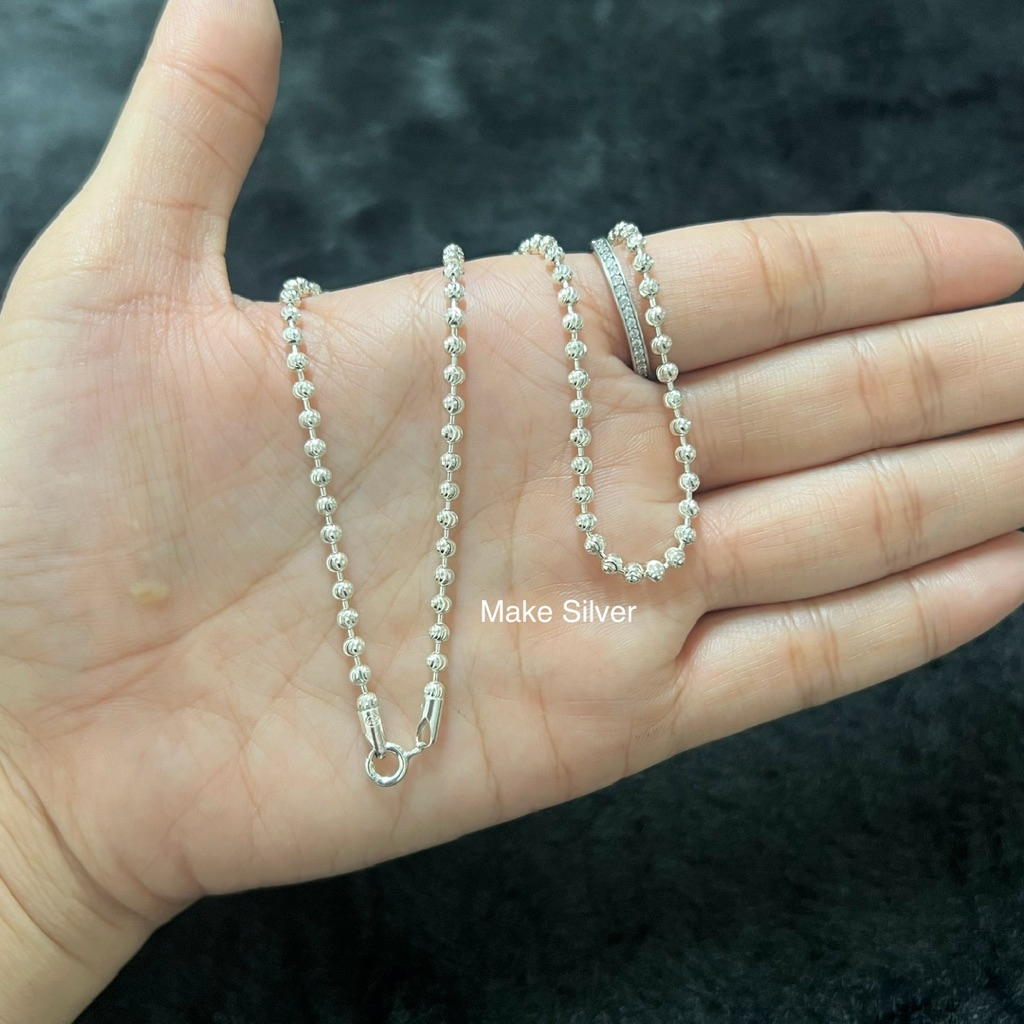 สร้อยคอเงินแท้92.5%3มิลนำเข้าจากประเทศอิตาลี่Make Silver (เงินแท้ทั้งเส้นไม่ชุบไม่ลอก) แถมฟรีน้ำยาล้างเงิน 30ml