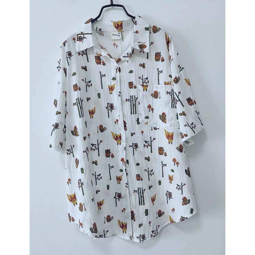 RUCHI - 🧡  พร้อมส่งในไทย 🧡  เชิ้ตแขนสั้น เสื้อแขนสั้นผ้าคอตตอน ผ้าไม่ลื่น ลายlittle cute in forest