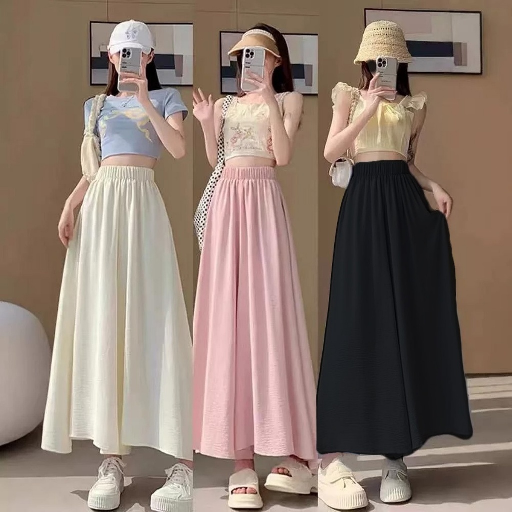 🔥แฟชั่น อินสไตล์ กางเกงขาบาน กระโปรงกางเกงสีพื้นสดชื่นและระบายอากาศได้ดียืดหยุ่นเอวเป็นมิตรกับคนอ้วน เรียบหรูดูดีBABAOTU