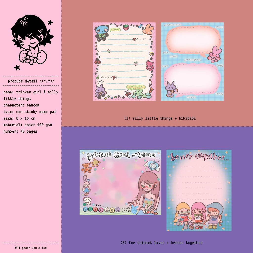 memo pads / 8*10 cm / non sticky / กระดาษโน๊ต2ลายใน1เล่ม