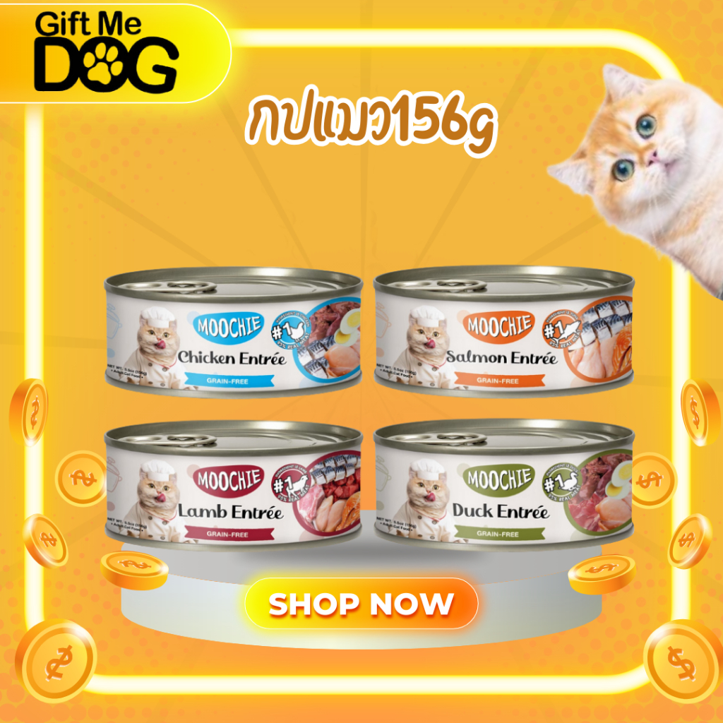 Moochie มูชี่ อาหารเปียกแมวกระป๋อง สูตร Complete & Balanced ผลิตจากเนื้อแท้ ขนาด156g