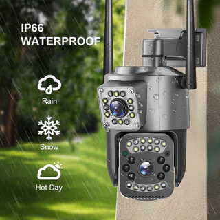 V380 Pro เลนส์คู่กล้องวงจรปิด WIFI ไร้สายกลางแจ้ง IP กล้องรักษาความปลอดภัย 10X ขยาย 4K 8MP เต็มสีพูดคุยสองทาง 360 องศามื