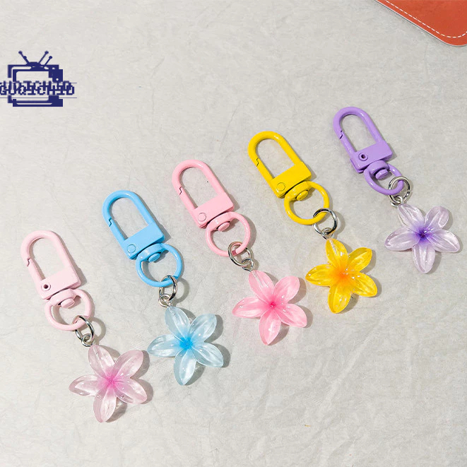 พวงกุญแจ /โซ่พวงกุญแจสายคล้องโทรศัพท์มือถือ Anti-Lost พวงกุญแจ เคสโทรศัพท์ตกแต่งหูฟังน่ารักพร้อมจี้ดอกไม้เล็ก ๆ โปร่งใส