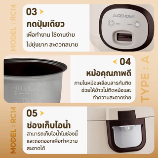 ACEHOME หม้อหุงข้าวหม้อข้าว หม้อหุงข้าวไฟฟ้า รุ่น RC14 หม้อข้าวไฟฟ้า ขนาด 1ลิตร 1.2ลิตร 1.8ลิตร 3ลิตร 4ลิตร พร้อมถาดนึ่ง