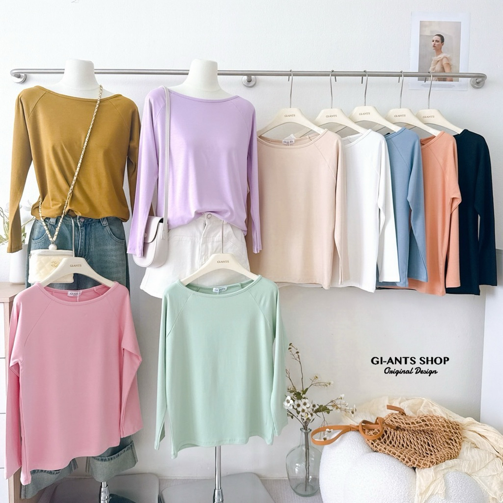 GI-ANTS (GI-712) เสื้อแขนยาวคอปาดกุ้น ไหล่สีโลป เนื้อผ้าcottonพรีเมียม
