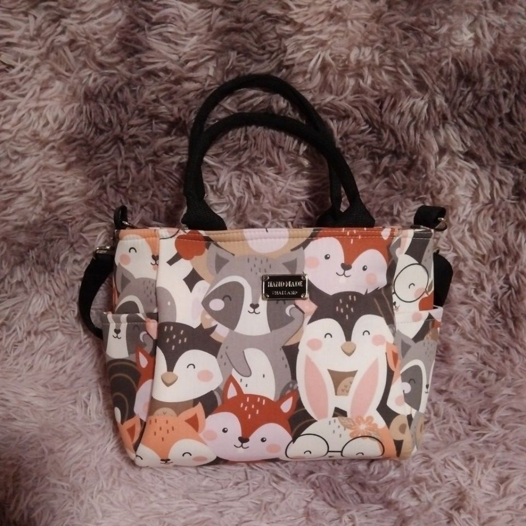 กระเป๋าผ้าสะพายข้าง กระเป๋าผ้าแฮนด์เมดทรงปากตรงมินิขนาด8×7.5นิ้วหนา4.5นิ้ว