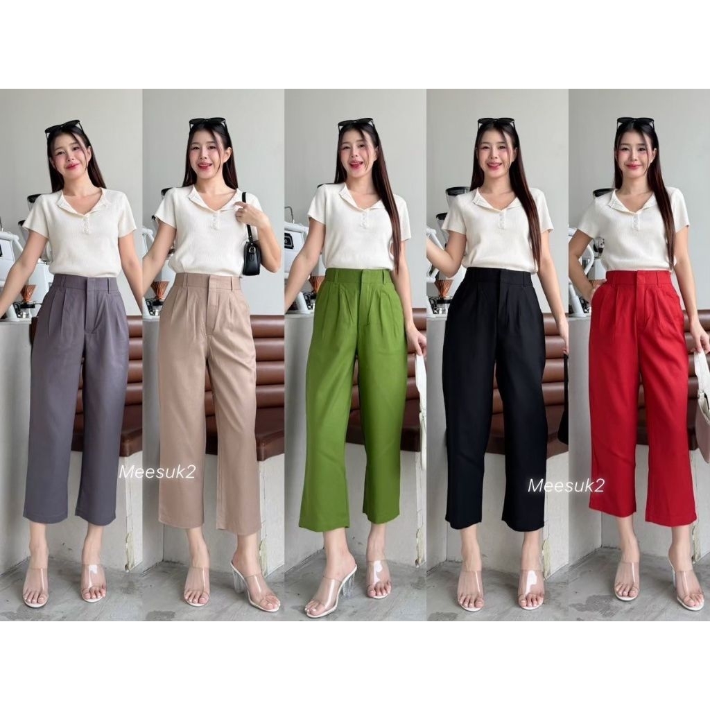 กางเกง7ส่วนทรงบอยมีจีบหน้า ผ้าลินินฟรีไซร้ 25-30นิ้ว Meesuk2