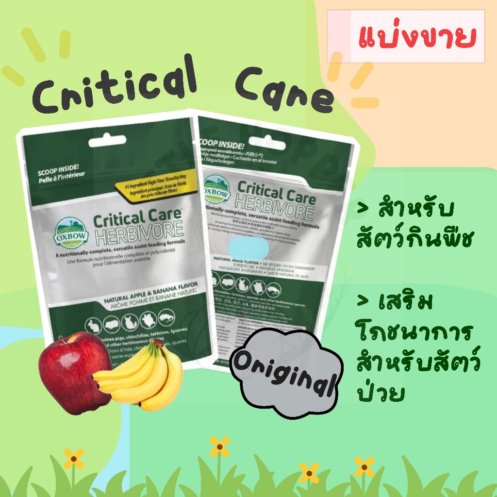 Critical Care Herbivore คริติคอลแคร์ สำหรับสัตว์กินพืช รสดั้งเดิมและแอปเปิ้ลกล้วย (แบ่งขาย)
