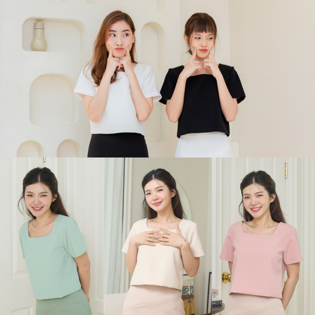 Pixie Square Top เสื้อคอเหลี่ยม เสื้อทำงาน เสื้อแขนสั้น