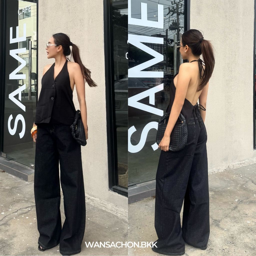 WSC l BROOKE JEANS กางเกงยีนส์สีเข้มโทนดำ ทรง BAGGY ยีนส์เอวสูงขากระบอกใหญ่