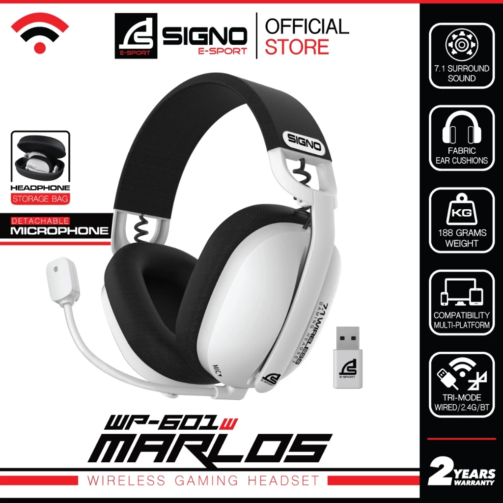WP-601 หูฟังเกมมิ่ง Signo MARLOS WP-601 Wireless 7.1 Black สามารถเชื่อมต่อได้ 3 ระบบ Wireless / Blue