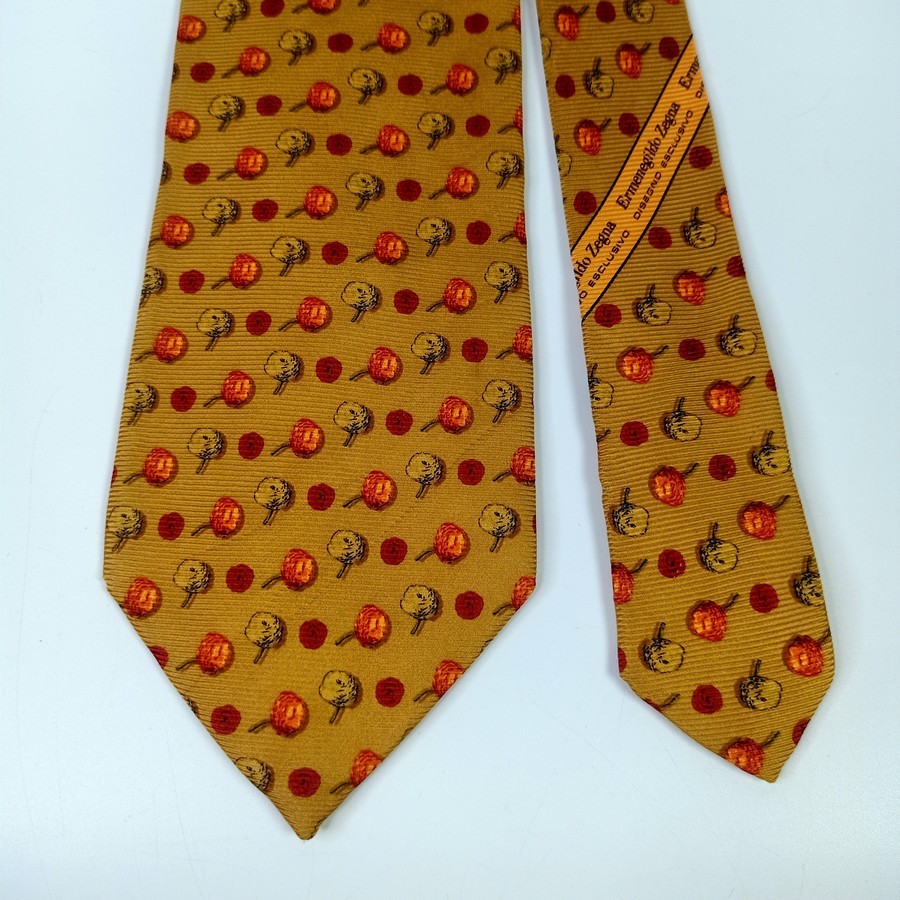 เนคไท มือสอง Ermenegildo Zegna Men's Silk Tie Orange Novelty Made in Italy