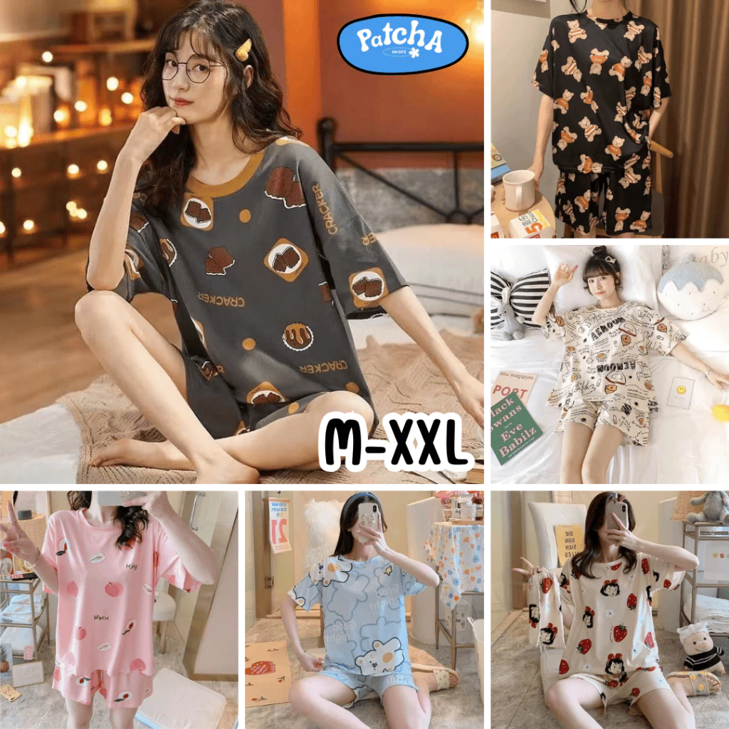 Patcha ชุดนอน ชุดนอนสตรี ลายการ์ตูน สีสันสดใส แฟชั่นสไตล์เกาหลี ขนาด M-XXL