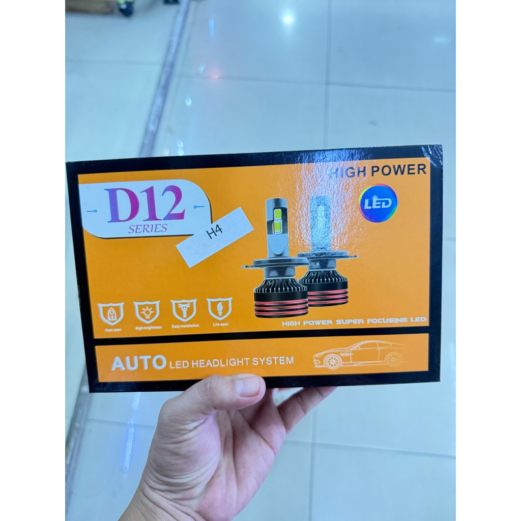 หลอดไฟหน้า+ไฟตัดหมอก LED ยี่ห้อ D12 แสงสีขาวความสว่างหลอดล่ะ 6000LM 2หลอด 12000 ลูเมน