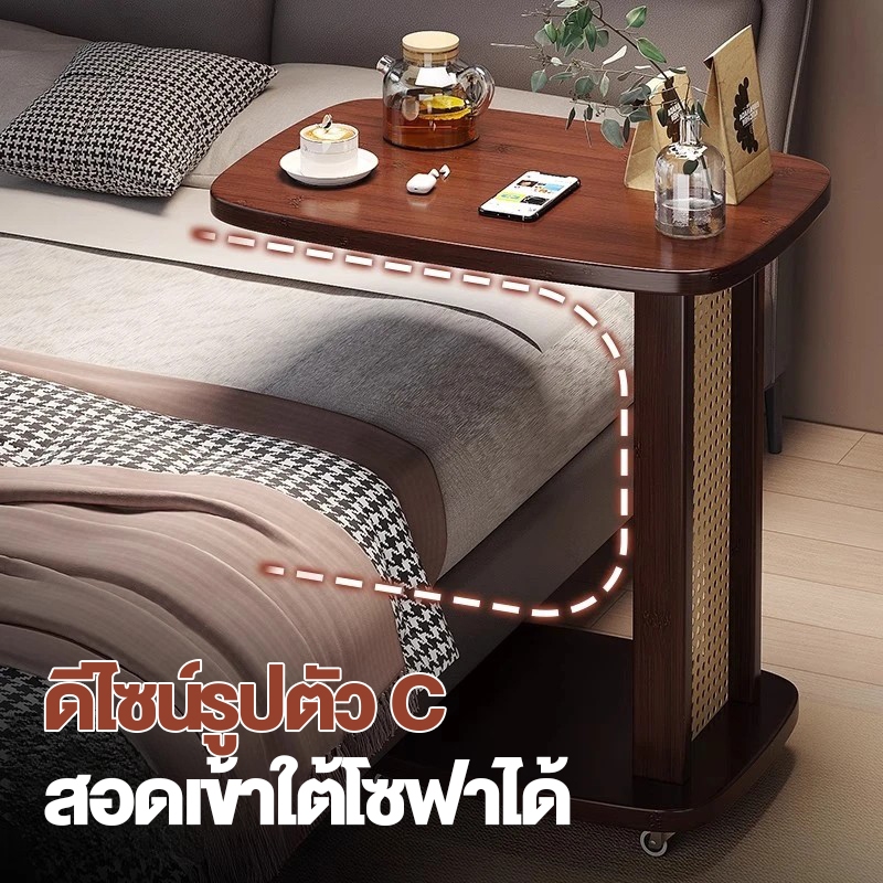 🐼โต๊ะข้างเตียงมินิมอล มีล้อ รถเข็นเก็บของ โต๊ะข้างโซฟา ประกอบง่าย พร้อมล้อเลื่อน 360°  มีกำลังรับน้ำหนักได้ดี - รูปที่ 3