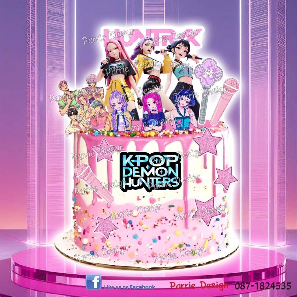 แผ่นเวเฟอร์ Photo Cake ลาย🎉 เพิ่มความปังให้เค้กของคุณ!ด้วยแผ่นเวเฟอร์ ตกแต่งเค้ก/คัพเค้ก  K-POP Demon Hunter สุดเท่