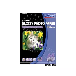กระดาษโฟโต้ ผิวมัน Hi-jet Inkjet Platinum Glossy Photo Paper 180แกรม A4 100 แผ่น | PW-334