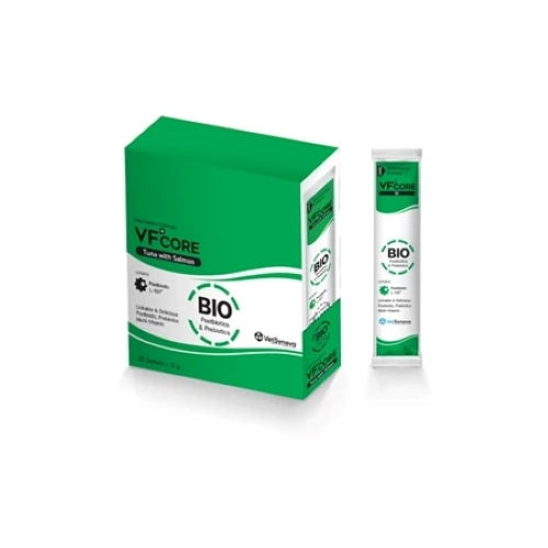 VF+ CORE BIO สีเขียวมรกต สูตรใหม่ (1 กล่อง มี 30 ซอง) สำหรับช่วยแก้ปัญหาทางเดินอาหารท้องเสีย