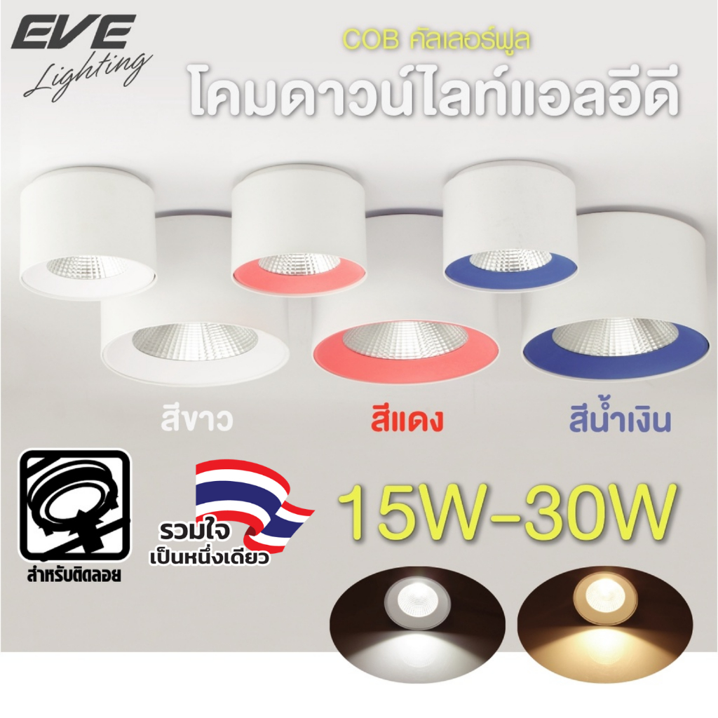 EVE โคมไฟ โคมติดเพดาน ดาวน์ไลท์ แอลอีดี LED โคมไฟติดเพดาน โคมติดลอย รุ่น COB colorful  15w, 30w แสงข