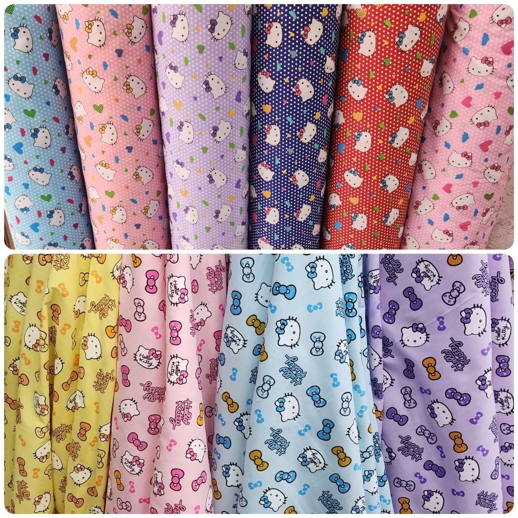 🔥มีส่งด่วนทันที🔥 ผ้าเมตร แมว สีชมพู คิตตี้ อเนกประสงค์ คอตตอนทีซี ลายการ์ตูน กว้าง 110-115cm ปูโต๊ะ ถ่ายพร๊อพ ฉาก ม่าน