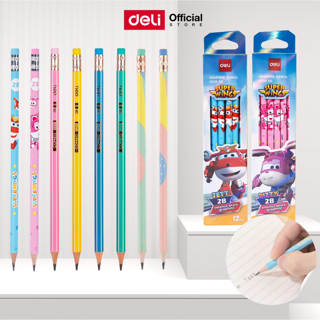 ดินสอไม้ Deli, ความเข้ม 2B-HB, เขียนลื่น, คุณภาพดี, ไส้ไม่หัก, ออกแบบทรงหกเหลี่ยม (12 แท่ง/กล่อง)