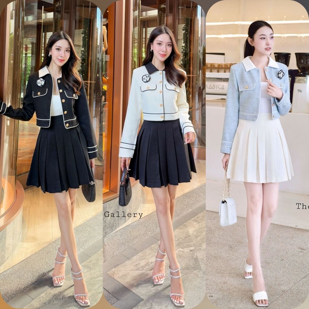 The gallery ชุดเซ็ตเสื้อแขนยาว+กระโปรงซับกางเกง