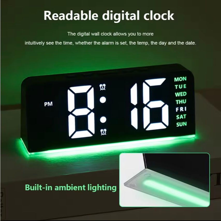 7 ''LED นาฬิกาปลุกดิจิตอลนาฬิกาสามระดับปรับความสว่าง Dimmer/Dual ALARM/อุณหภูมิ/วันที่/Night Light สําหรับห้องนอน