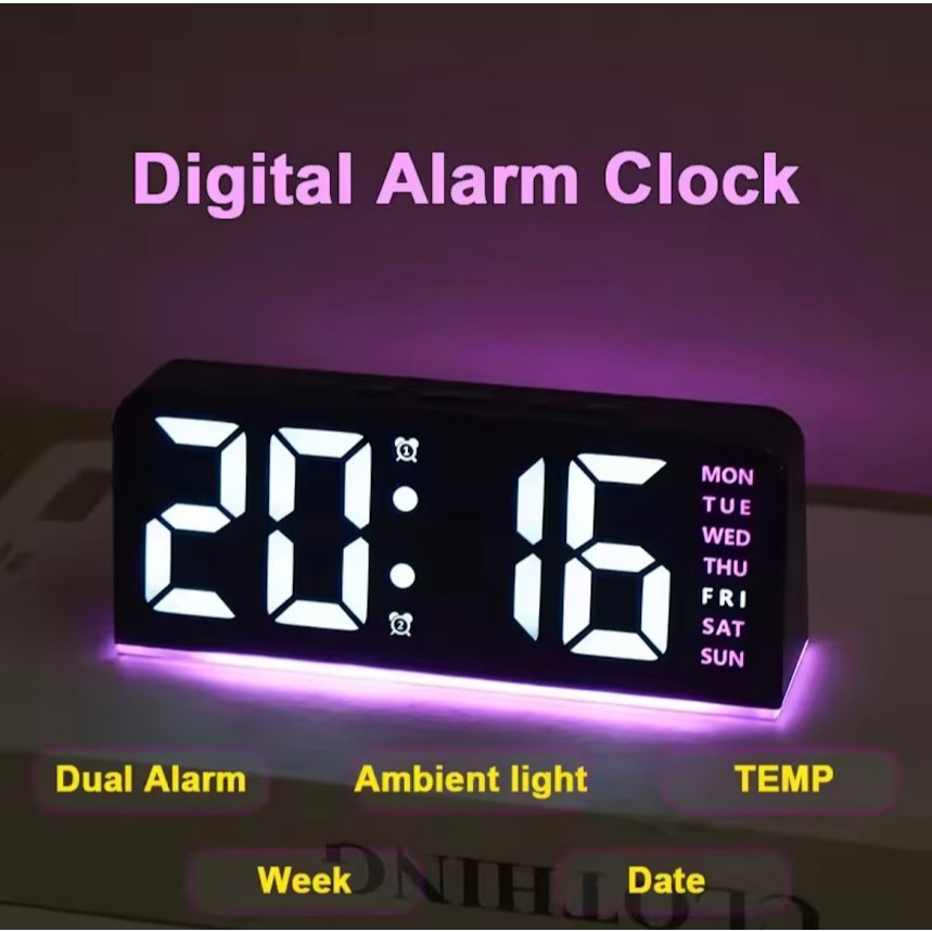 นาฬิกาปลุก LED นาฬิกาดิจิตอลควบคุมเสียงวันที่สัปดาห์ 12/24H อุณหภูมิความสว่างปรับห้องนอน Home Office Decor ของขวัญ