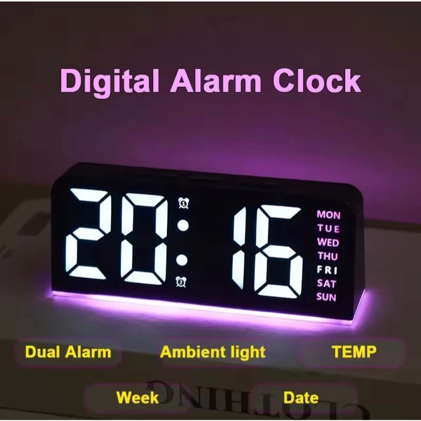 นาฬิกาปลุก LED นาฬิกาดิจิตอลควบคุมเสียงวันที่สัปดาห์ 12/24H อุณหภูมิความสว่างปรับห้องนอน Home Office Decor ของขวัญ
