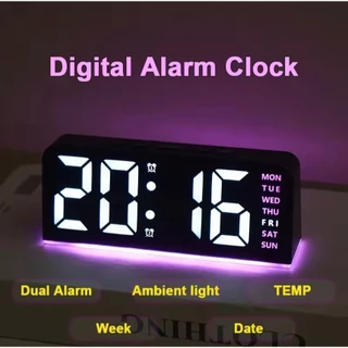นาฬิกาปลุก LED นาฬิกาดิจิตอลควบคุมเสียงวันที่สัปดาห์ 12/24H อุณหภูมิความสว่างปรับห้องนอน Home Office Decor ของขวัญ