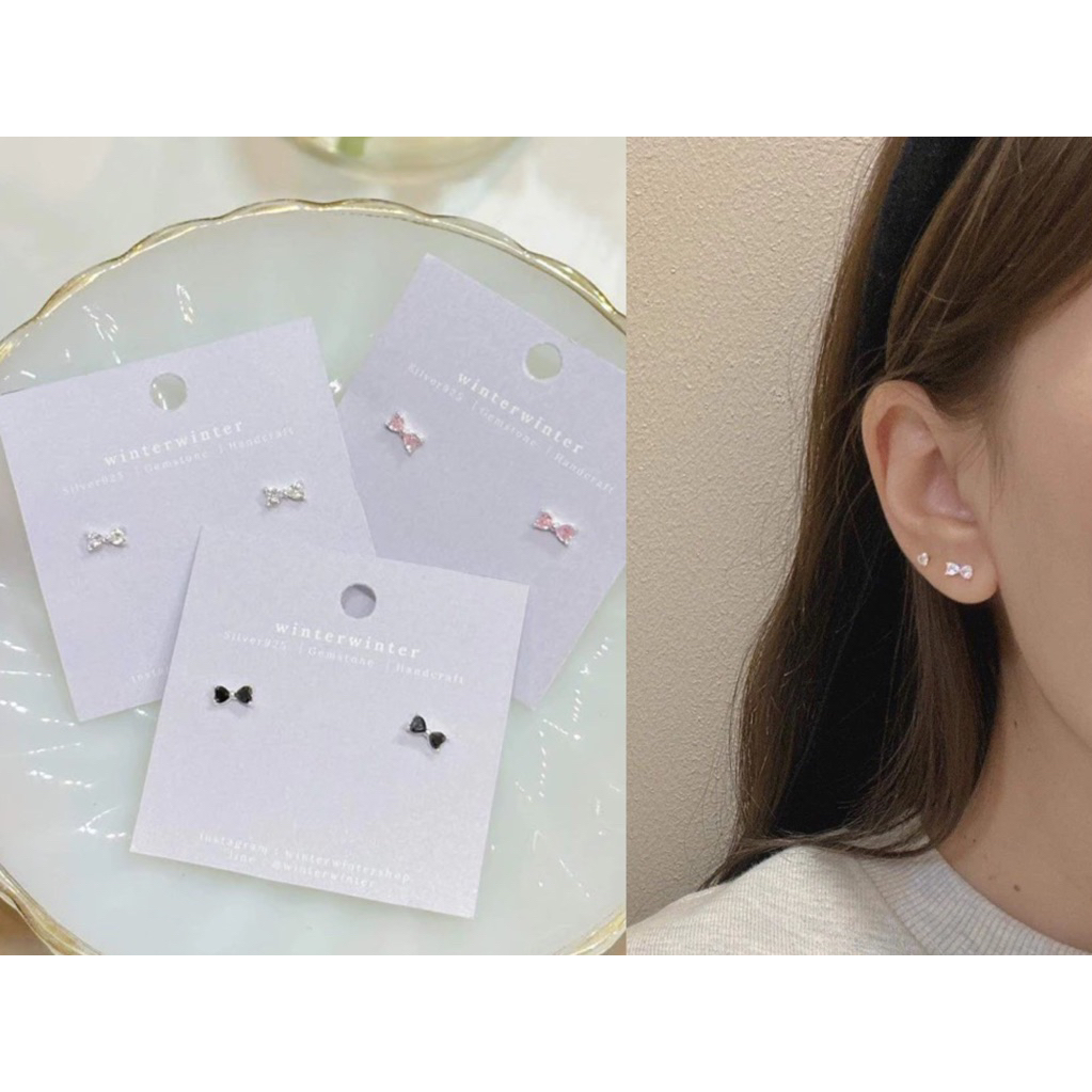 Winterwinter Jewelry Silver925 : เครื่องประดับเงินแท้ เงินแท้925 ต่างหูรูปโบว์