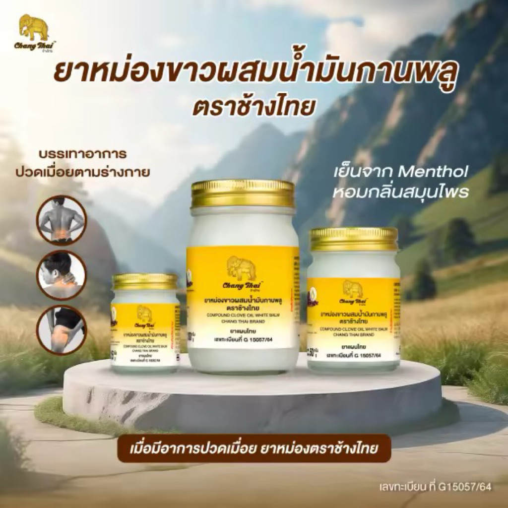 ยาหม่องขาว ผสมน้ำมันกานพลู ตราช้างไทย