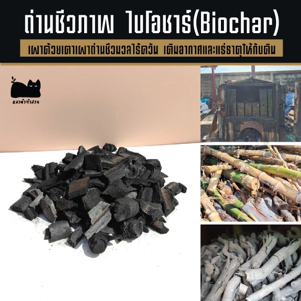 ถ่านไบโอชาร์ Biochar ถ่านชีวภาพ ใช้เตาเผาถ่านชีวมวลไร้ควัน ขนาดบรรจุ (น้ำหนัก1kg)
