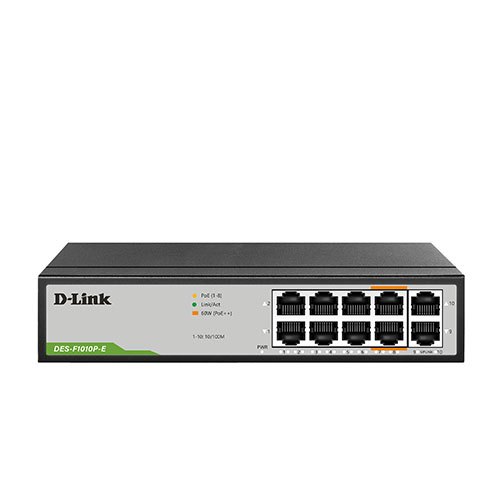 DES-F1010P-E 250M 10-Port Fast Ethernet Switch with 8 PoE Ports (100W) and 2 Uplink Ports D-Link