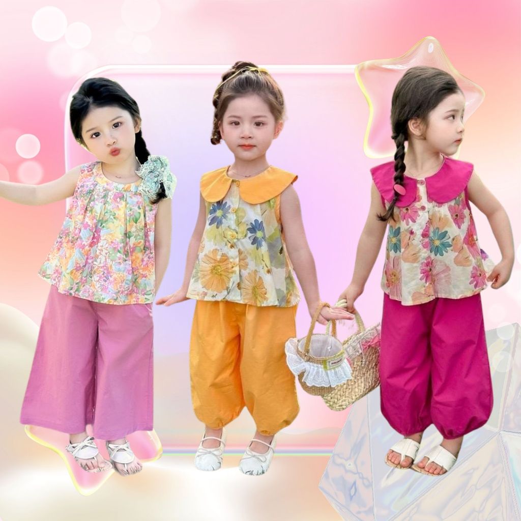 Dolemi Baby 2ชิ้น เสื้อ กางเกง คอตุ๊กตา  แฟชั่นเด็ก ฤดูร้อน เสื้อกั๊ก เสื้อแขนกุด  เด็กผู้หญิง