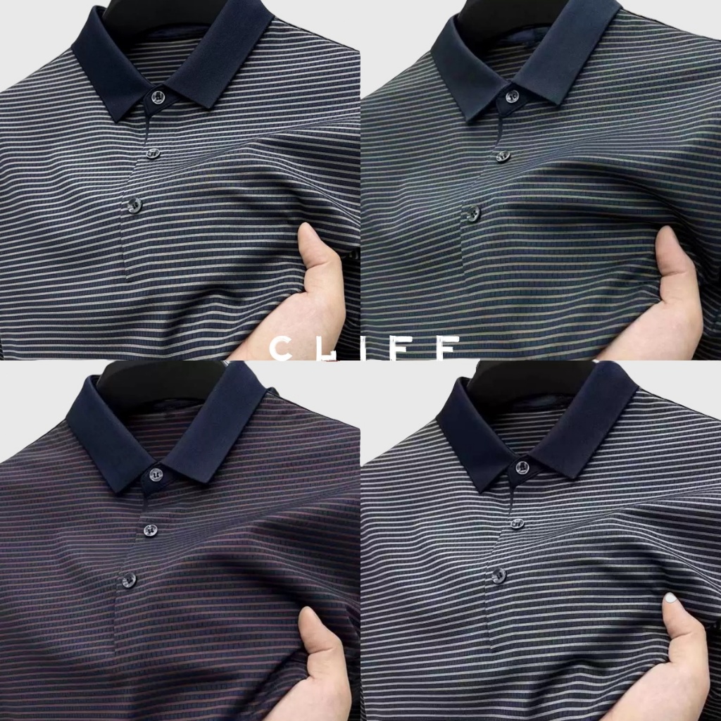 CLIFF เสื้อโปโลผู้ชาย เสื้อคอปก ลาย ใส่สบาย ทรงหลวม ระบายอากาศ กระดุม