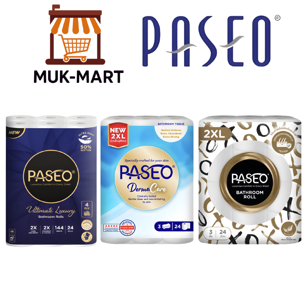 PASEO กระดาษชำระ –Luxury 4-Ply 24 Rolls, XOXO 3-Ply 24 Rolls, Derma Care 3- PLY 24 Rolls