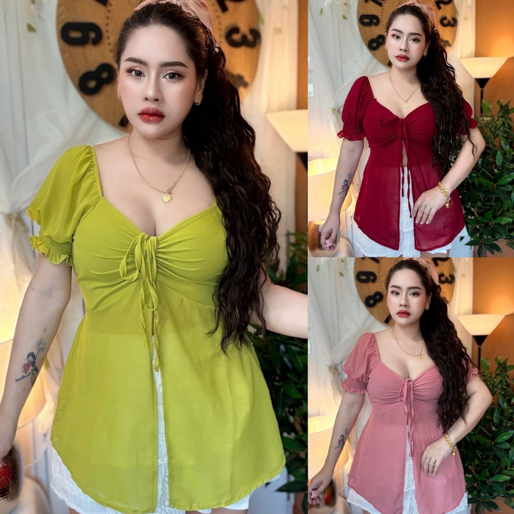 สาวอวบเสื้อ อก36-44 ยาว27 สวยแพงผ้าชีฟองพริ้วๆบางๆ **รุ่นนิราผ้าชีฟอง**