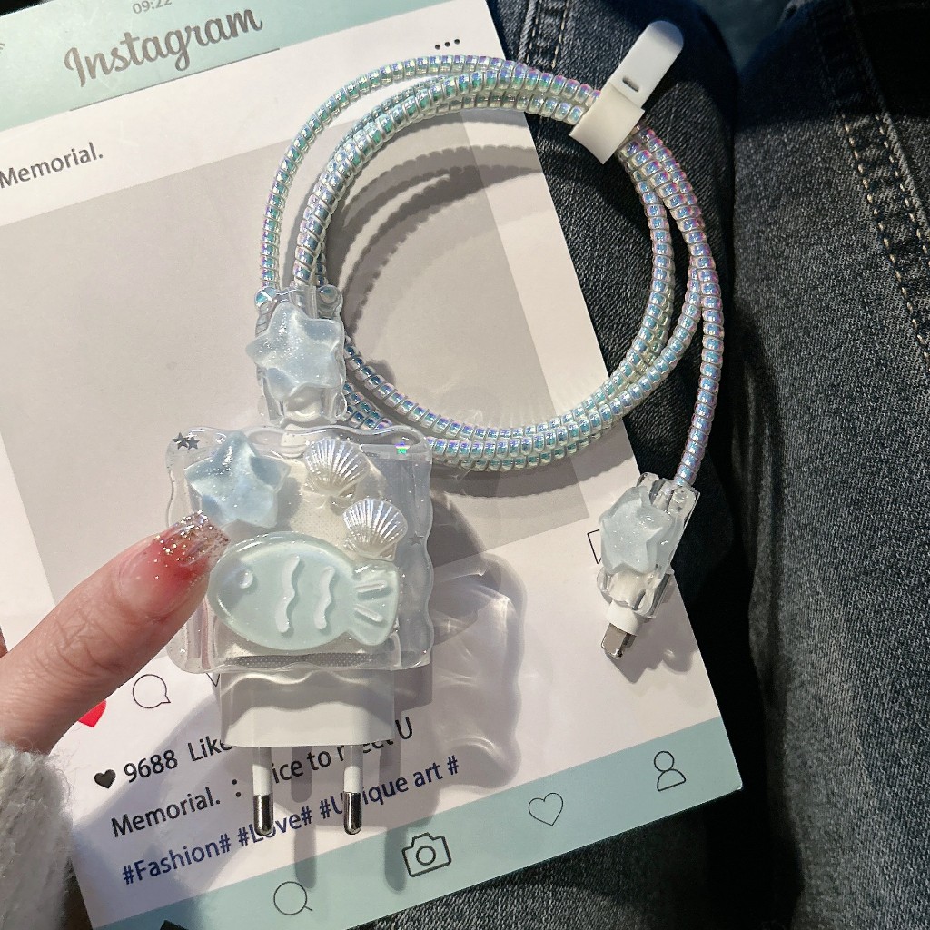 พร้อมส่งจากไทย ปลาฟ้า ชุดพันสาย เคสหัวชาร์จ ลายการ์ตูน ตัวถนอมสาย USB 20w 18w 35W - รูปที่ 7