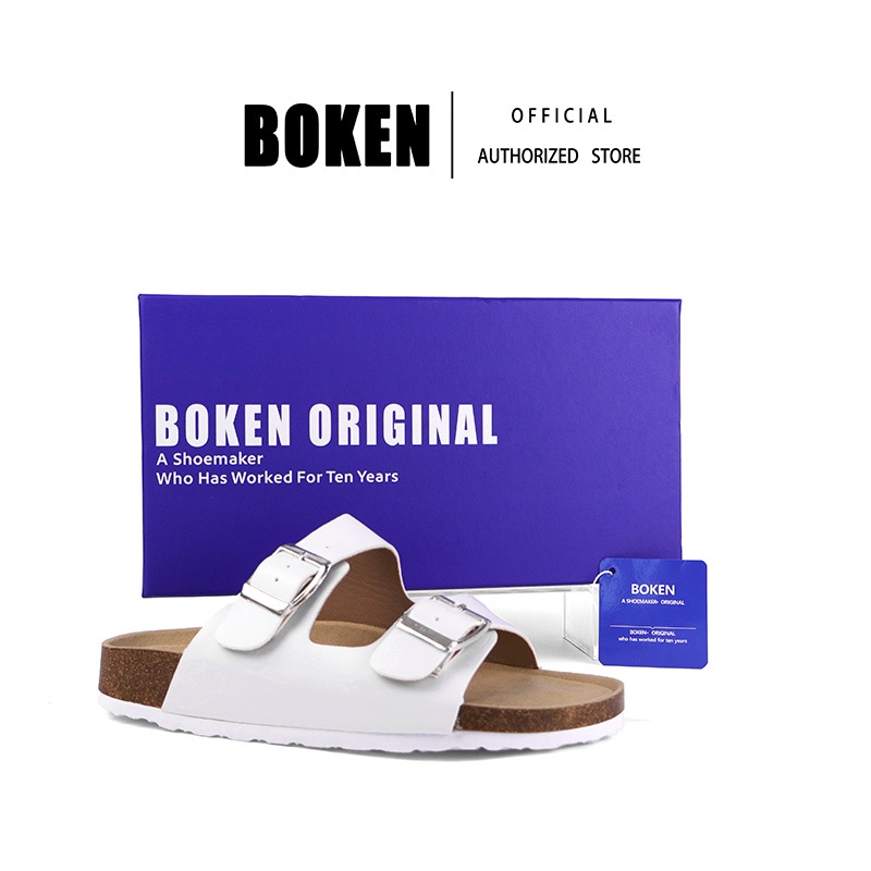 BOKEN Flats Sandals Women Classic Cork Slippers Two-Strap Lazy Shoes