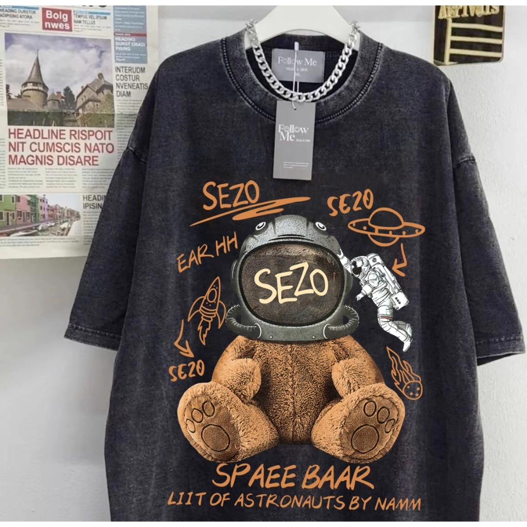 ไซส์ M-5XL เสื้อยืดฟอกสี ผ้าคอตตอน 100% ผ้าเนื้อนุ่ม ใส่สบาย เสื้อยืดผู้หญิง เสื้อยืดผู้ชาย ใส่ได้ทั้งชายและหญิง สกรีนลา
