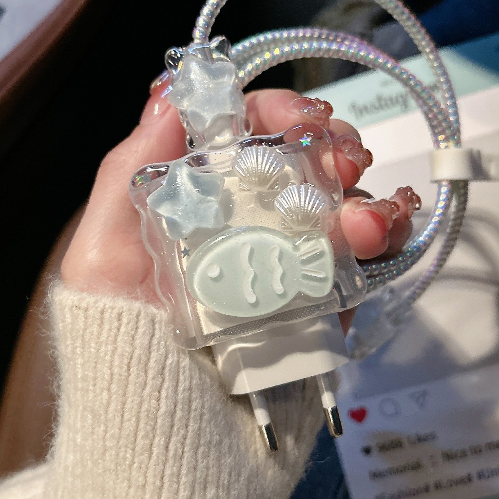 พร้อมส่งจากไทย ปลาฟ้า ชุดพันสาย เคสหัวชาร์จ ลายการ์ตูน ตัวถนอมสาย USB 20w 18w 35W - รูปที่ 3