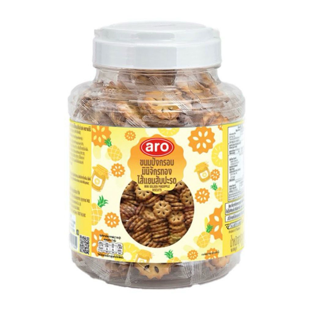 Aro เอโร่ มินิจักรทอง แครกเกอร์ ไส้แยมสับปะรด 510 กรัม ขนมปังสอดไส้ ขนมปังกรอบ