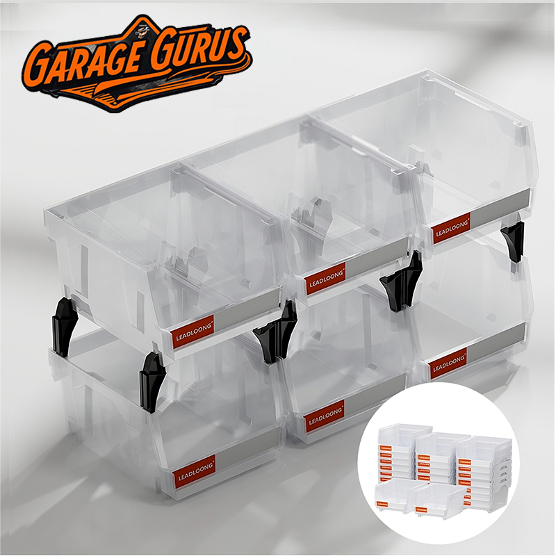 GARAGE GURUS V1 6/24ชิ้น กล่องอะไหล่ 13.5*10.5*7.6ซม กล่องเก็บของ เก็บอะไหล่และอุปกรณ์ โปร่งใสและสวย