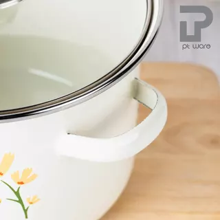 หม้อเคลือบทรงสูง ขนาด 2.8L (20ซม.) ลายเห็ด ฝาแก้ว