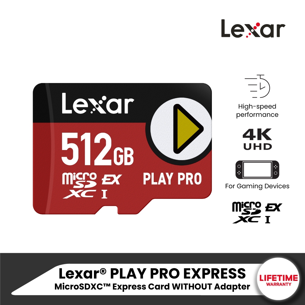 Lexar MicroSD Card PLAY PRO EXPRESS 512GB (ไมโครเอสดีการ์ด) RW900/600MB/s (LMSXPS0512G-BNNNG) For Nintendo switch