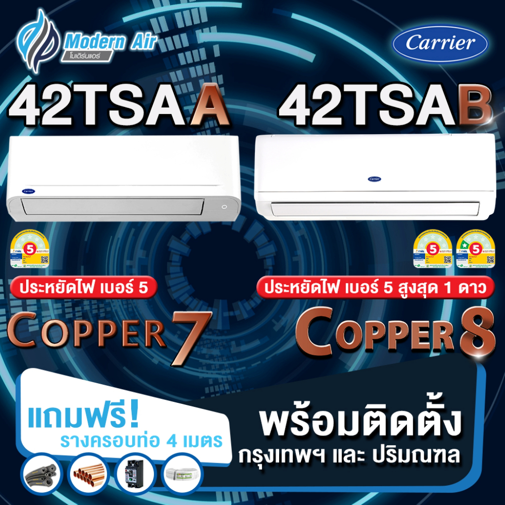 แอร์ CARRIER แบบติดผนัง FIX SPEED  COPPER 7 & COPPER 8  ( พร้อมติดตั้งเขต กทม.และ ปริมณฑล )