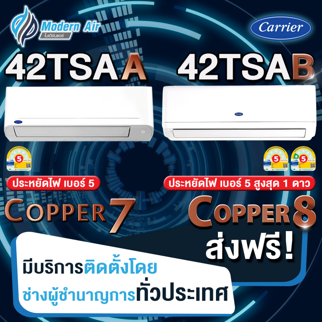 แอร์ CARRIER แบบติดผนัง FIX SPEED  COPPER 7 & COPPER 8  (ส่งเฉพาะเครื่อง+รับติดตั้งโดย Q-Chang)