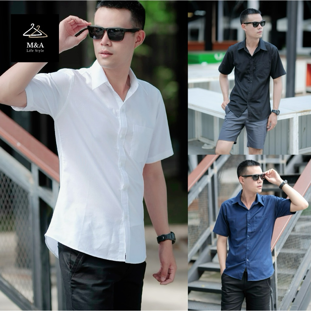 เสื้อเชิ้ตคอปกแขนสั้น Cotton Oxfort Shirt แบรนด์ M&A Life Style ผู้ชาย เนื้อผ้าคุณภาพ ไซส์มาตรฐาน