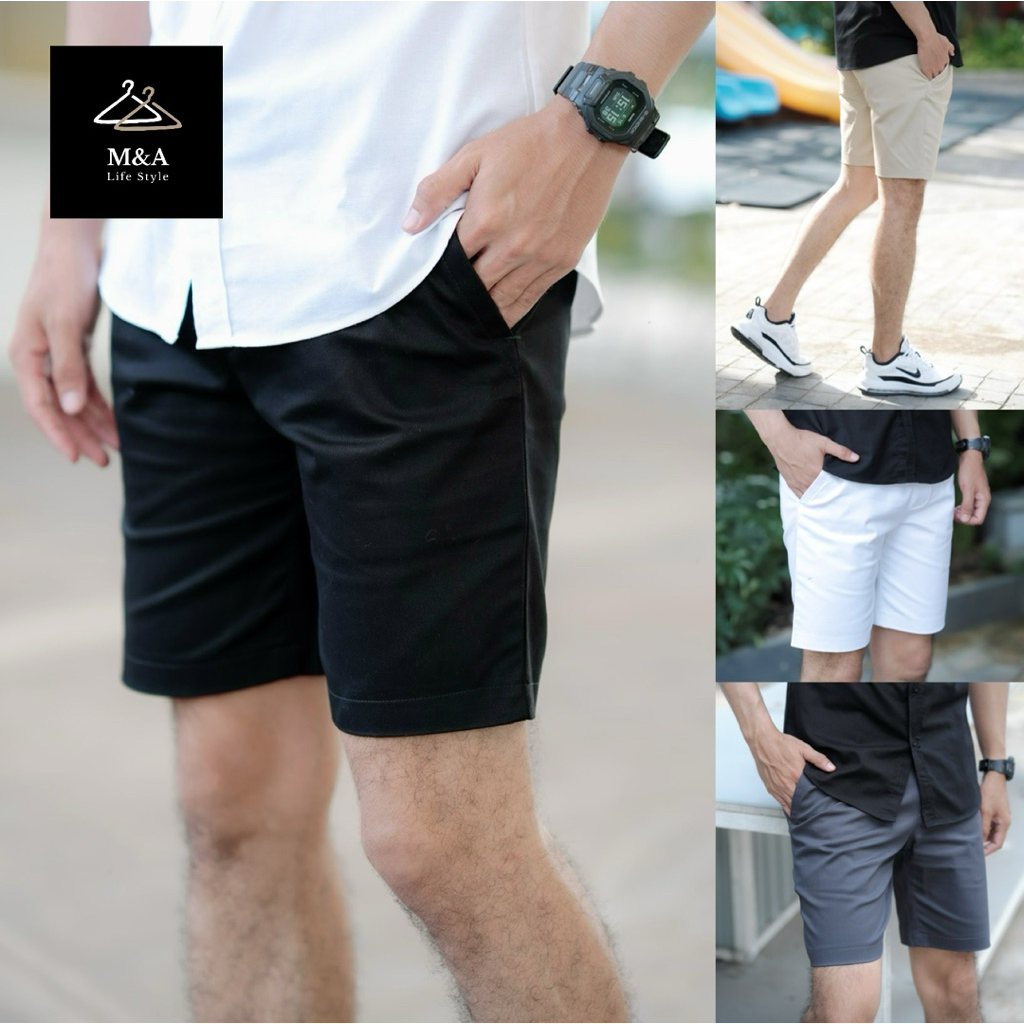 กางเกงขาสั้นผู้ชาย ความยาว 18 นิ้ว คอนตอนคุณภาพสูง Man Clothing M&A Life Style Cotton 100%
